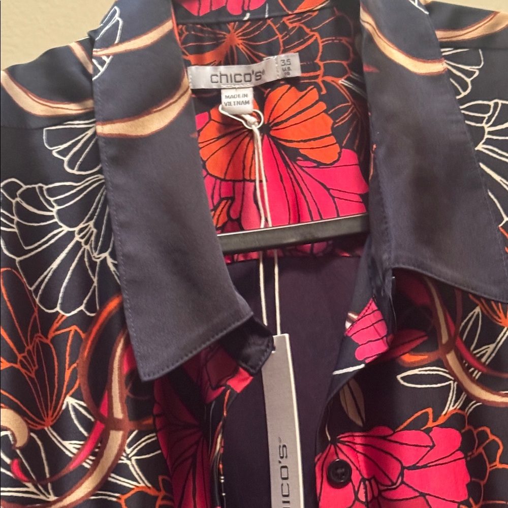 Chico's Vibrant Black and Pink Floral Blouse